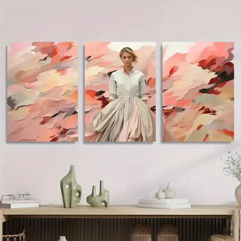 3pcs Modern Abstract Fashion Woman Metal Print Ready to Hang Art