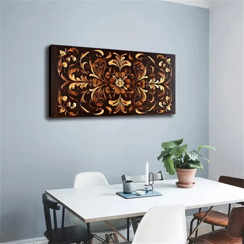 Minimalist Brown & Golden Leaf Wall Art Canvas Office Home Room Framed 80x45cm