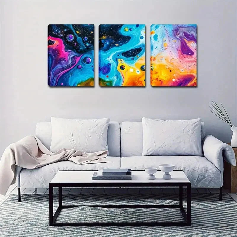 3pcs Flowing Paint Bubble Natural Color Style  Wall Art Set Canvas Framed 40x60cm - High Quality Print 100% Australian Made Wall Canvas Ready to Hang