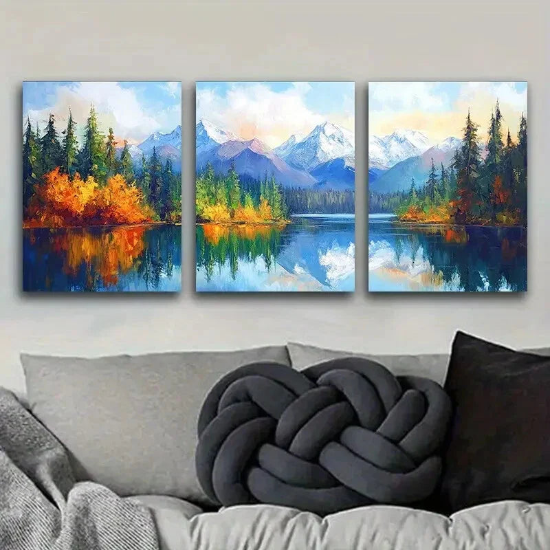 3pcs Scenic Lakes and Trees Reflection Perfect Wall Art Set Canvas Framed 40x60cm - High Quality Print 100% Australian Made Wall Canvas Ready to Hang