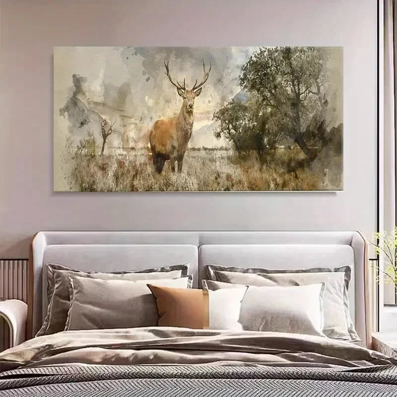 Rustic Wildlife Elk Forest Wall Art Canvas Office Home Room Framed 120x60cm