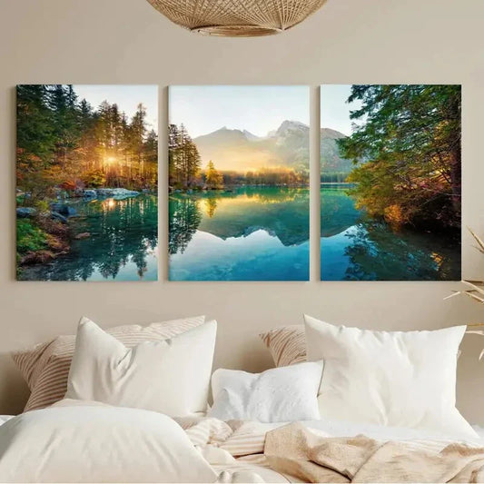 3pcs Autumn Tranquility Landscape Painting Metal Print Ready to Hang Art