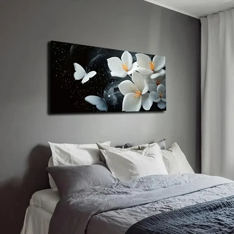 Elegant White Flowers Petals Wall Art Canvas Office Home Room Framed 120x60cm