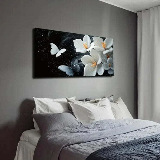 Elegant White Flowers Petals Wall Art Canvas Office Home Room Framed 120x60cm