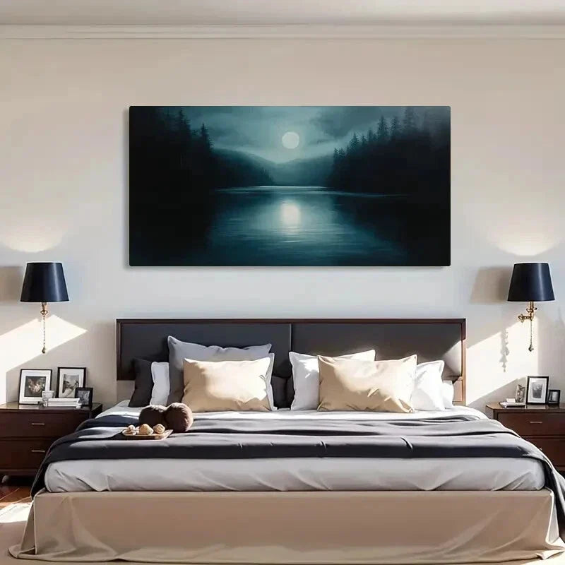 Moon and Lake Reflection Deco Wall Art Canvas Office Home Room Framed 120x60cm