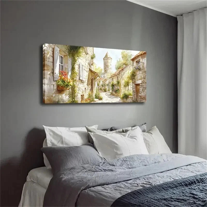 Featuring Simple Stone Building Wall Art Canvas Office Home Room Framed 120x60cm