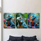 3pcs Vibrant Blue Iguana Triptych Nature Scene Metal Print Ready to Hang Art