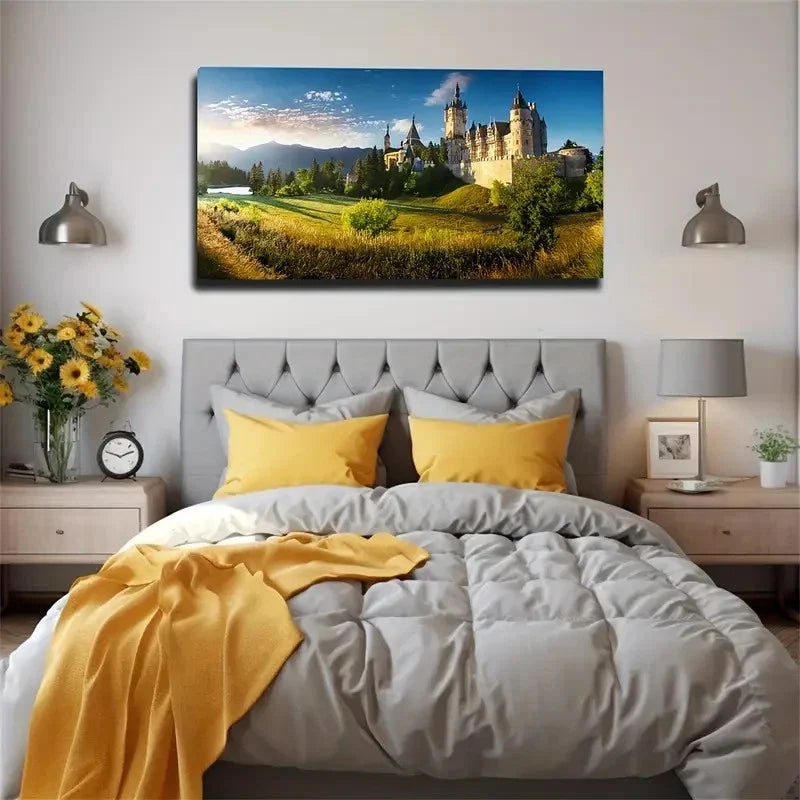 Castle On The Irish Prairie Wall Art Canvas Office Home Room Framed 80x45cm