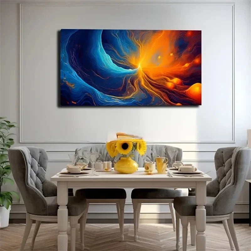 Vibrant Nebula Abstract Deco Wall Art Canvas Office Home Room Framed 120x60cm