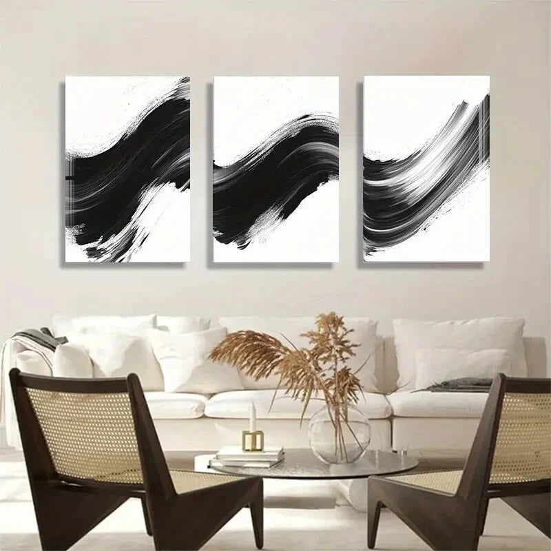 3pcs White Abstract Brushstroke Pattern Scene Wall Art Set Canvas Framed 40x60cm - High Quality Print 100% Australian Made Wall Canvas Ready to Hang