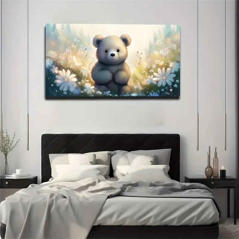 Lovely Teddy Bear Wall Art Canvas Office Home Room Framed 120x60cm