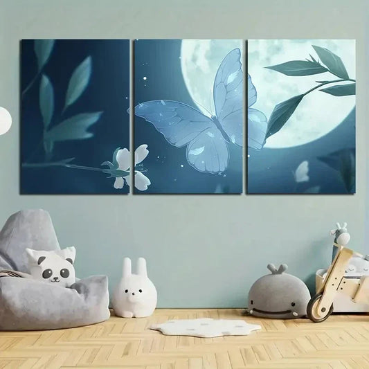 3pcs Butterfly Moon Leaves Modern Metal Print Ready to Hang Art