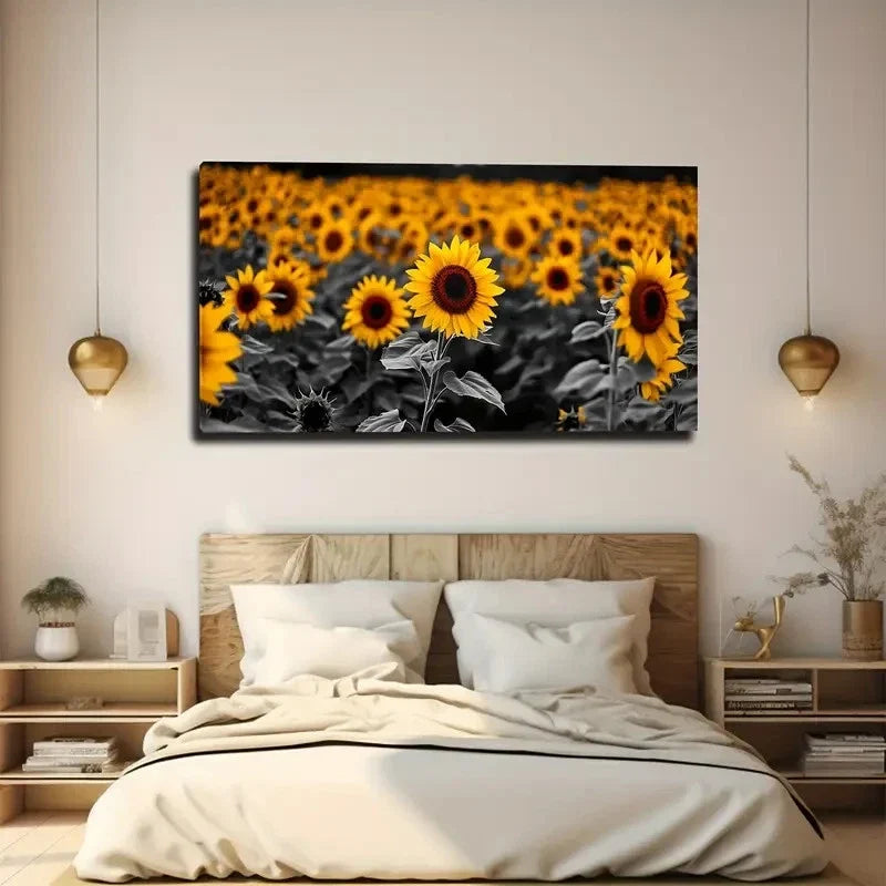 Vibrant Yellow & Dark Wall Art Canvas Office Home Room Framed 120x60cm