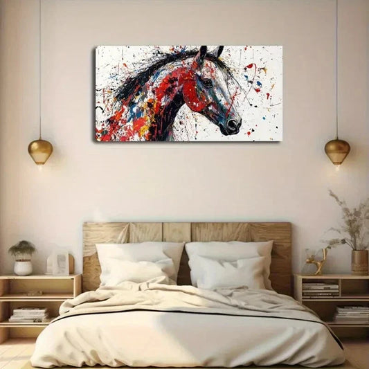 Vibrant Splatter Horse Design Wall Art Canvas Office Home Room Framed 120x60cm
