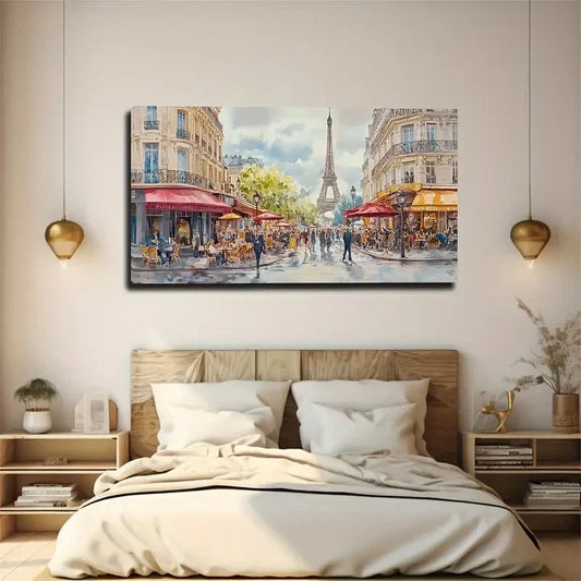 Parisian Street Scene Tower Wall Art Canvas Office Home Room Framed 80x45cm