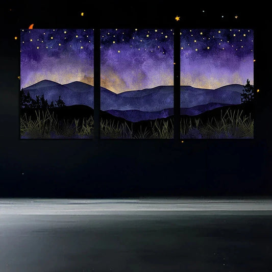 3pcs Triptych Galaxy Mountain Starry Night Sky Metal Print Ready to Hang Art