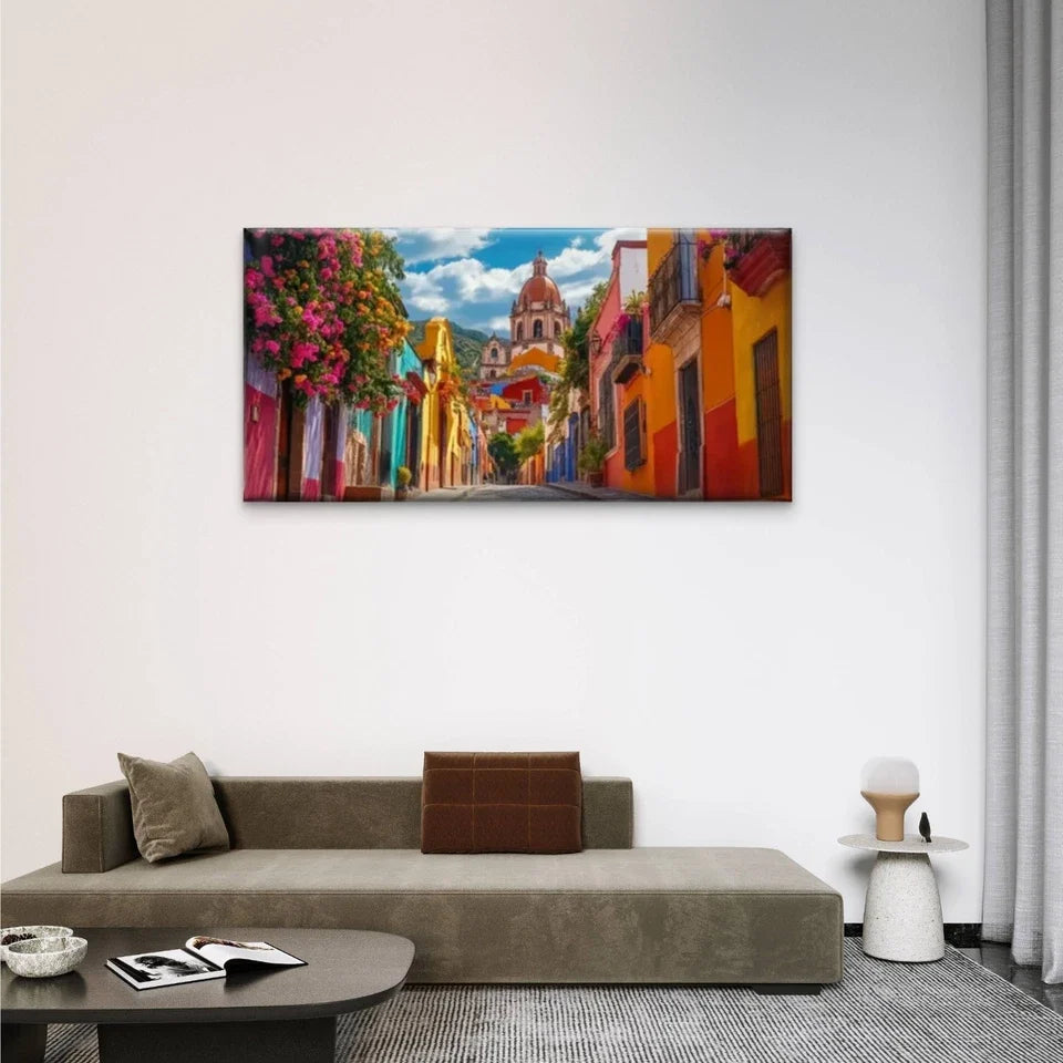 Colorful Houses Columbia Street Wall Art Canvas Office Home Room Framed 120x60cm