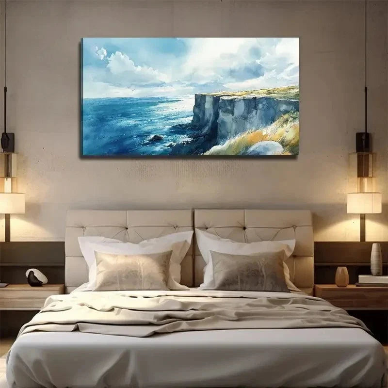 Ocean Under The Cliffs Wall Art Canvas Office Home Room Framed 120x60cm