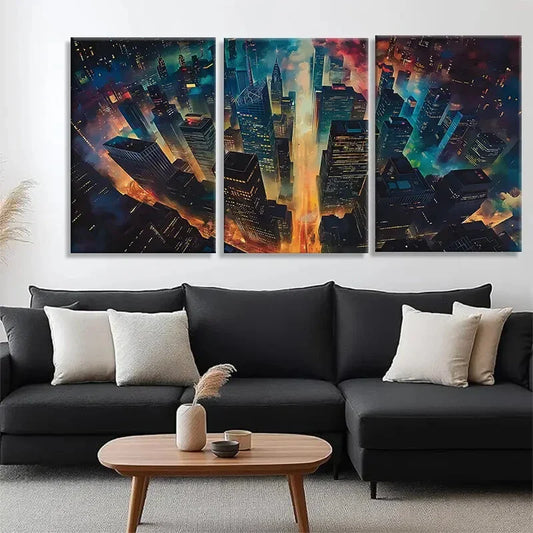 3pcs Stunning Aerial View of City Lights Perfect Wall Art Set Canvas Framed 40x60cm - High Quality Print 100% Australian Made Wall Canvas Ready to Hang