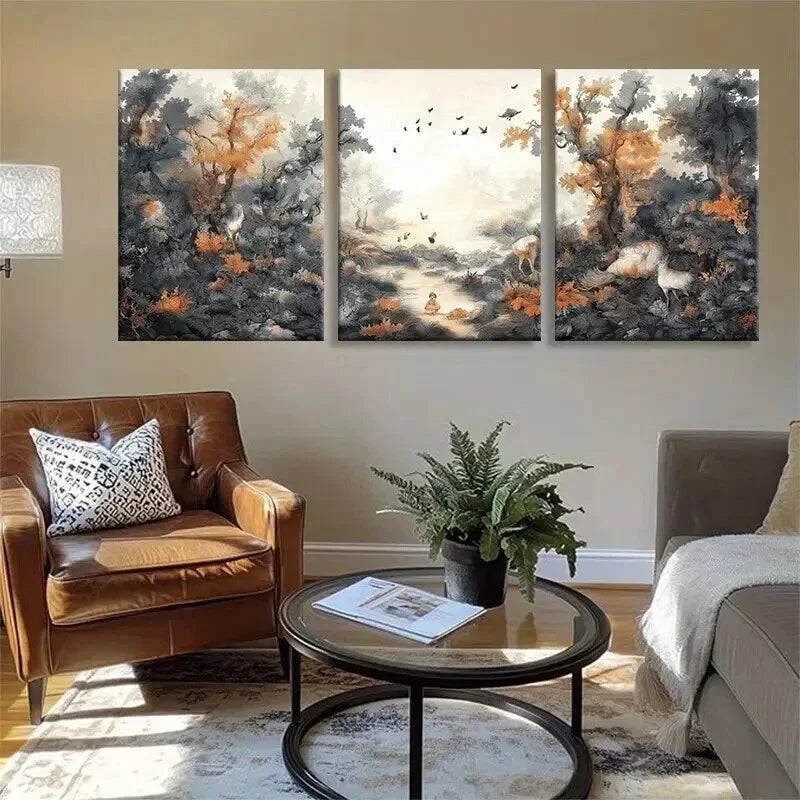 3pcs Serene Forest Path with Birds Perfect Wall Art Set Canvas Framed 40x60cm - High Quality Print 100% Australian Made Wall Canvas Ready to Hang