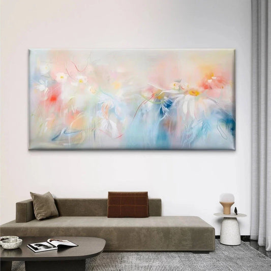 Daisy Floral Abstract Wall Art Canvas Office Home Room Framed 80x45cm