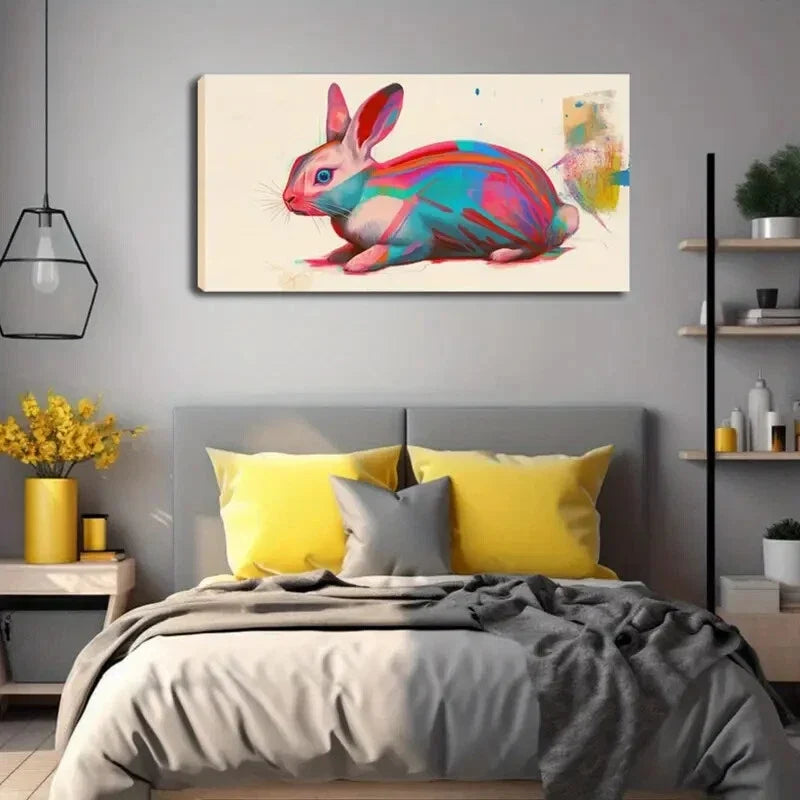 Vibrant Watercolor Rabbit Décor Wall Art Canvas Office Home Room Framed 120x60cm