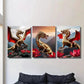 3pcs Golden Dragons with Red Wings Wall Art Set Canvas Framed 40x60cm - High Quality Print 100% Australian Made Wall Canvas Ready to Hang