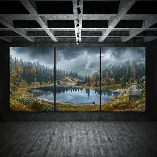 3pcs Mountain Scenic Nature Big Trees Metal Print Ready to Hang Art