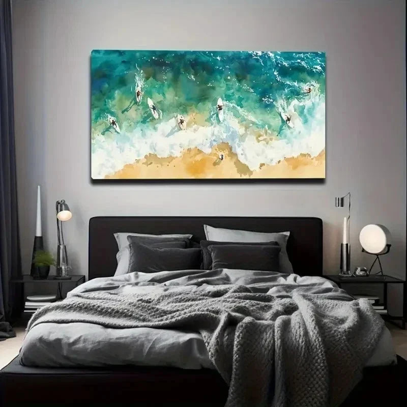 Ocean Waves Surfing Décor Wall Art Canvas Office Home Room Framed 120x60cm