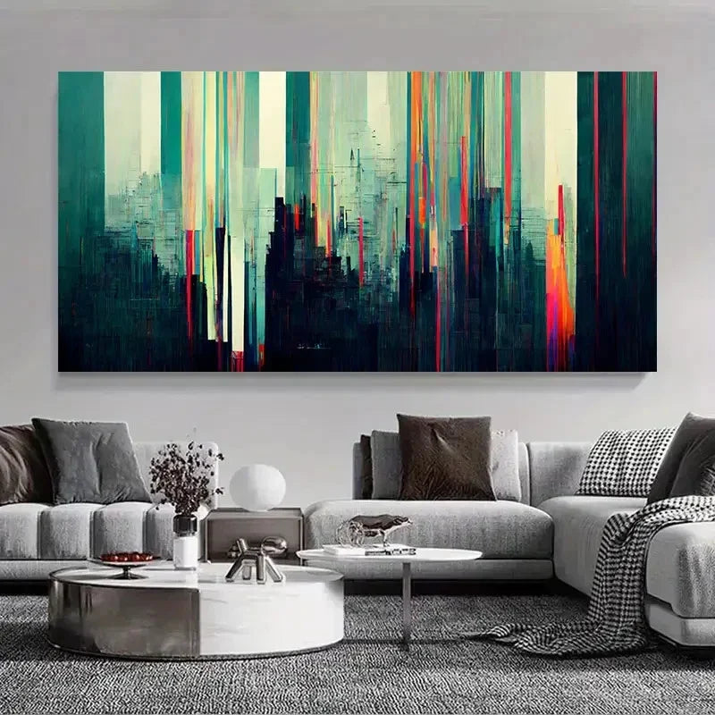 Vibrant Abstract Cityscape Wall Art Canvas Office Home Room Framed 120x60cm