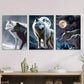 3pcs Wolf Triptych Moonlit Night Sky Metal Print Ready to Hang Art