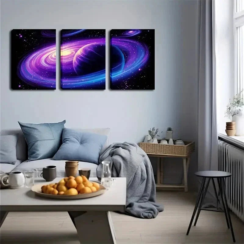 3pcs Mysterious And Profound Purple-Blue Aura  Wall Art Set Canvas Framed 40x60cm - High Quality Print 100% Australian Made Wall Canvas Ready to Hang