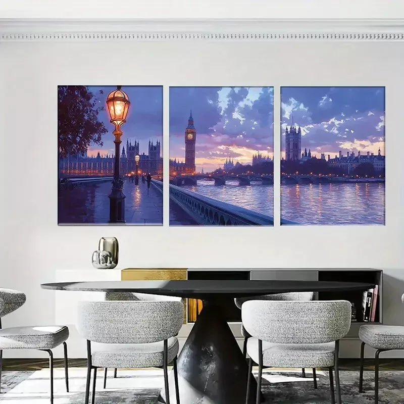 3pcs  London Big Ben and Westminster Bridge Sunset   Wall Art Set Canvas Framed 40x60cm - High Quality Print 100% Australian Made Wall Canvas Ready to Hang