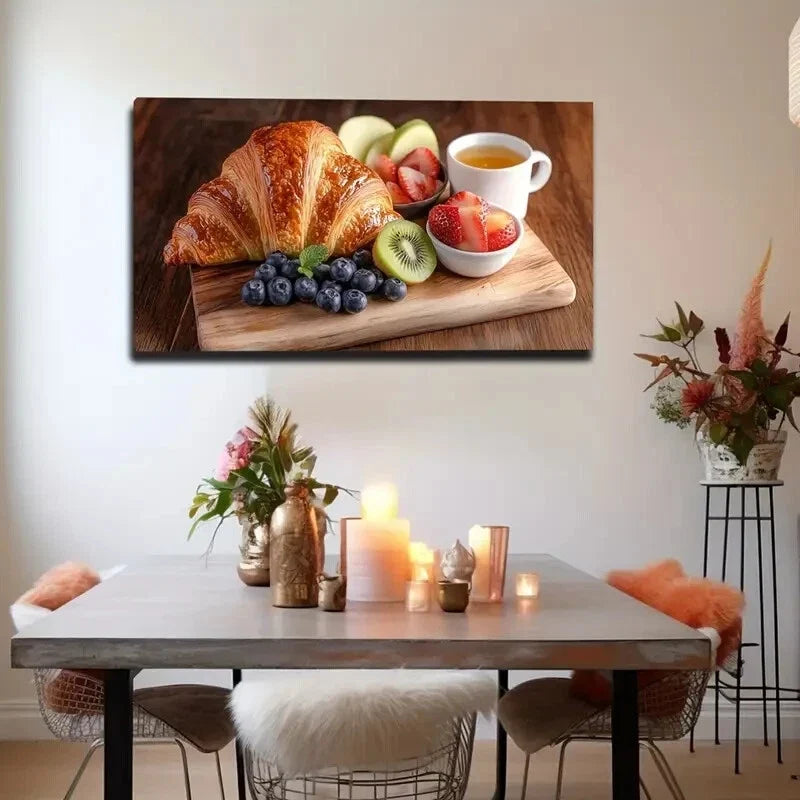Western Breakfast Scene Décor Wall Art Canvas Office Home Room Framed 120x60cm