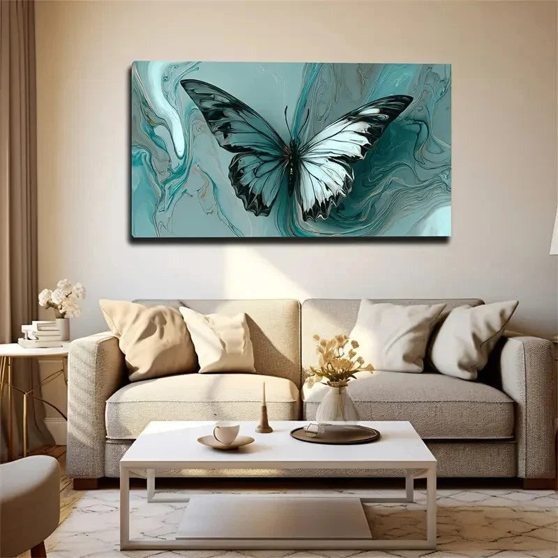 Teal Blue & White Abstract Wall Art Canvas Office Home Room Framed 120x60cm