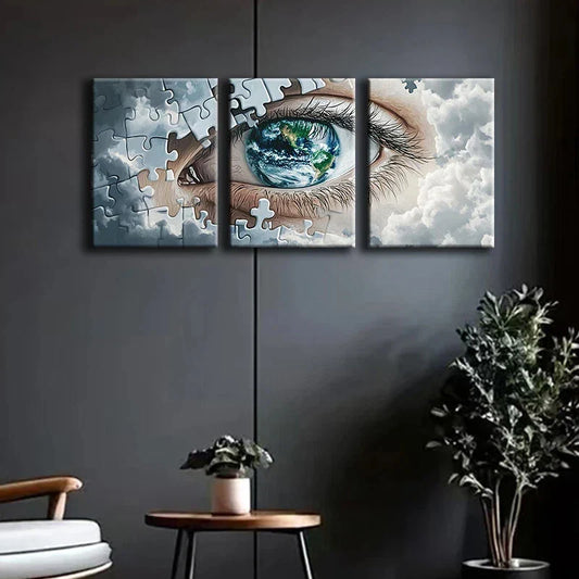 3pcs Modern Eye Puzzle Elegant Metal Print Ready to Hang Art