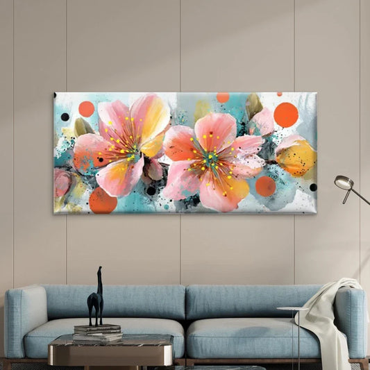 Floral Vibrant Multicolor Wall Art Canvas Office Home Room Framed 80x45cm