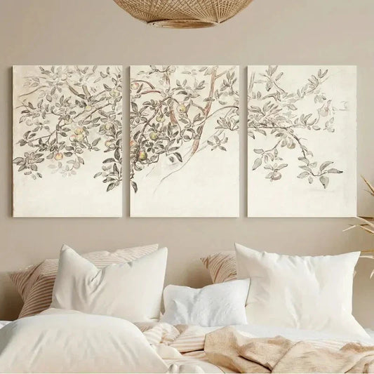 3pcs Vintage Country Apple Tree Sketch Metal Print Ready to Hang Art
