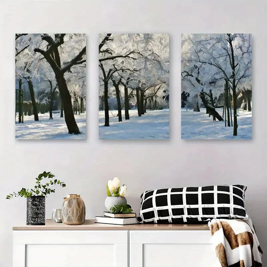 3pcs Winter Snowy Forest Tranquil Nature Metal Print Ready to Hang Art