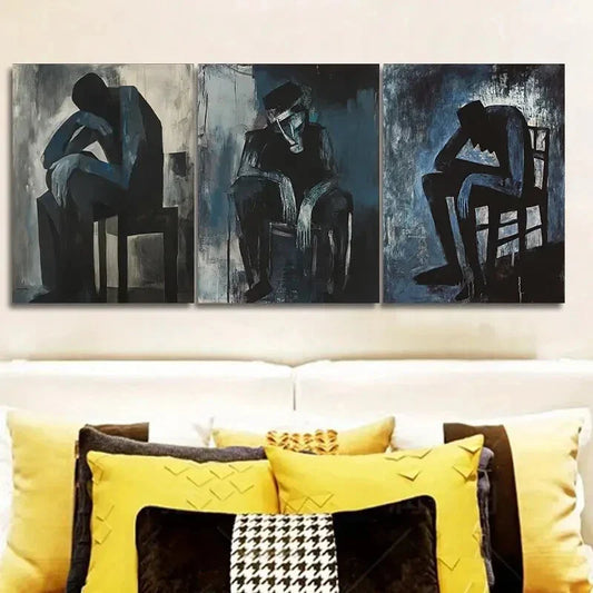 3pcs Decadent for Man Design, Black and White Metal Print Ready to Hang Art
