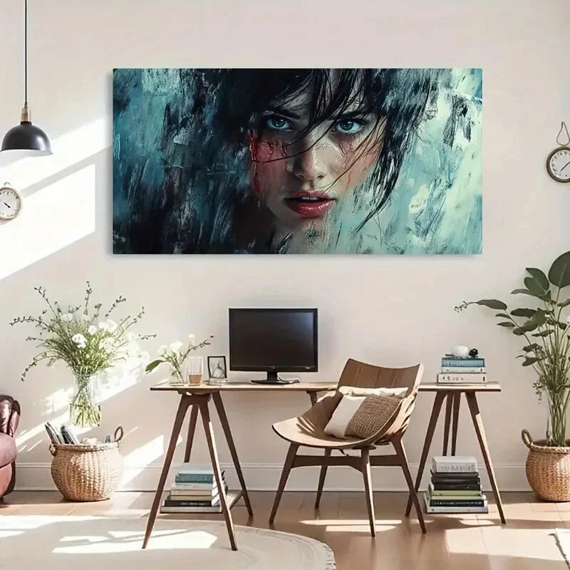 Dark Vintage Mysterious Woman Wall Art Canvas Office Home Room Framed 80x45cm