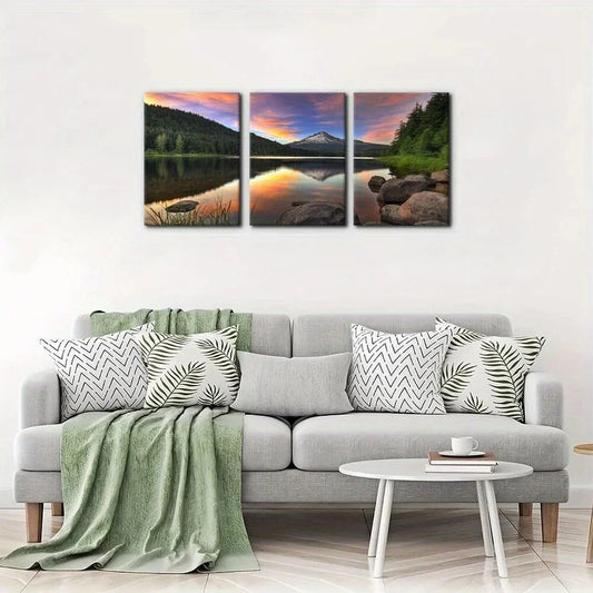 3pcs Trillium Lake Mountain Giclee Metal Print Ready to Hang Art