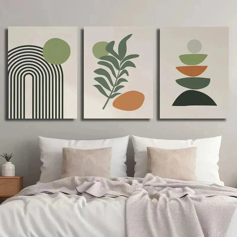 3pcs Boho Style Scandinavian Leaf Wall Art Set Canvas Framed 40x60cm - High Quality Print 100% Australian Made Wall Canvas Ready to Hang