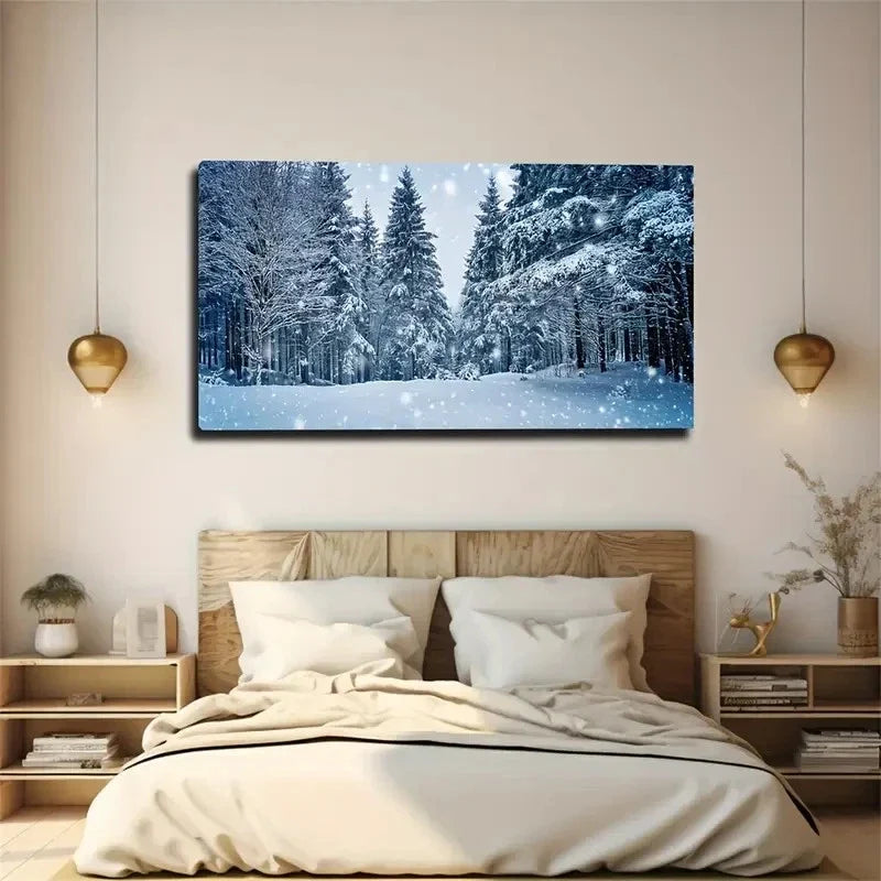 White Winter Snow Scenery Wall Art Canvas Office Home Room Framed 120x60cm
