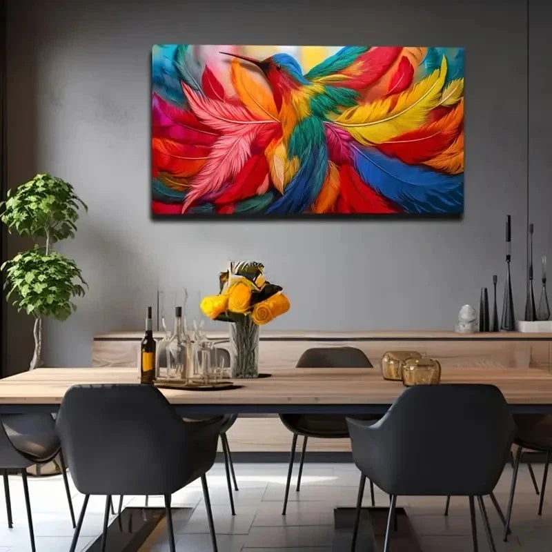 Vibrant Abstract Bird Wall Art Canvas Office Home Room Framed 80x45cm