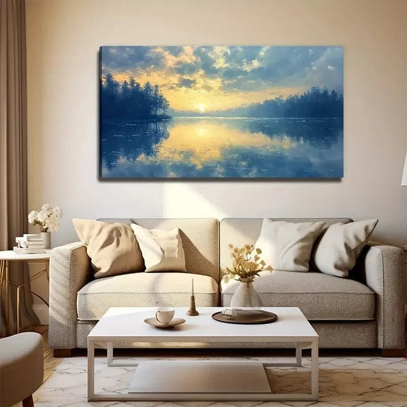 Sunrise Lake Reflection Wall Art Canvas Office Home Room Framed 120x60cm