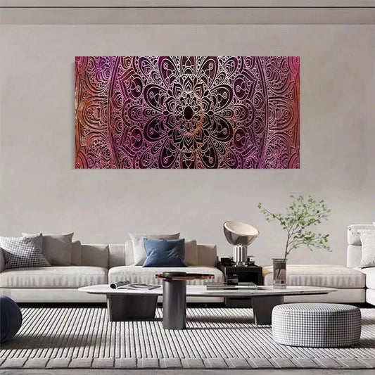 Chic Purple Mandala Flower Wall Art Canvas Office Home Room Framed 120x60cm