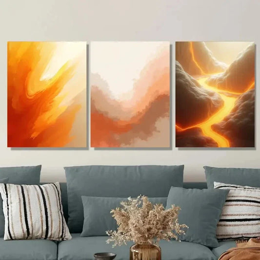 3pcs Modern Abstract Vibrant Orange Triptych Wall Art Set Canvas Framed 40x60cm - High Quality Print 100% Australian Made Wall Canvas Ready to Hang