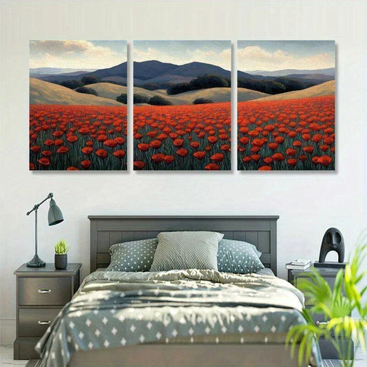 3pcs Nature Red Roses Mountain Metal Print Ready to Hang Art