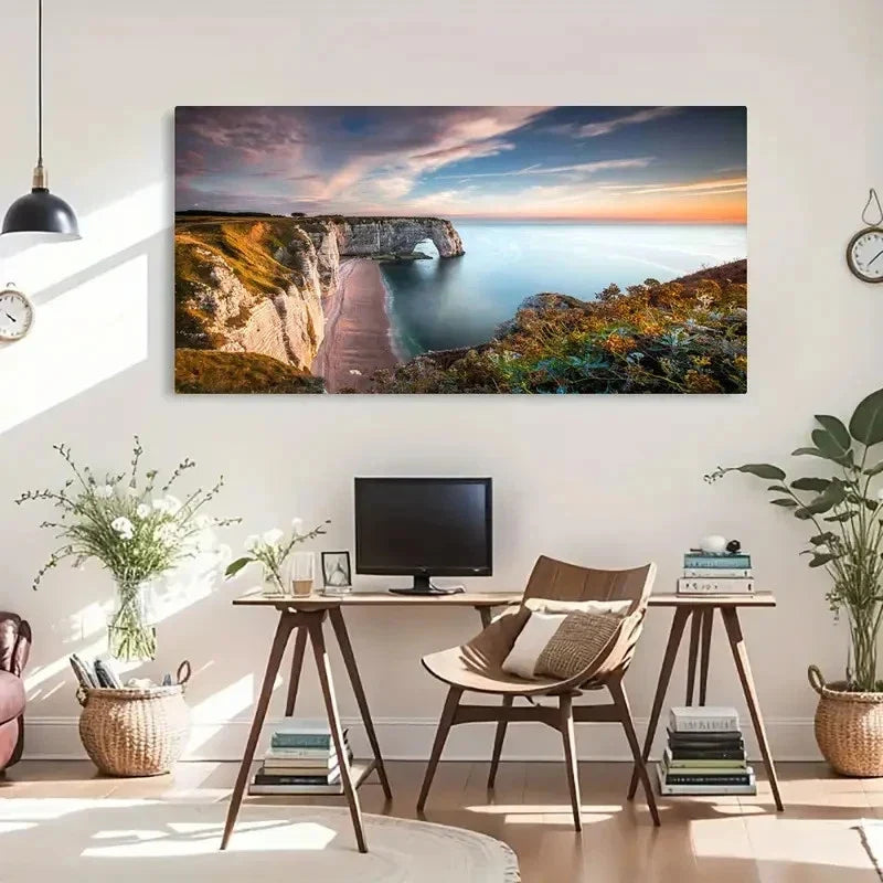 Entreat Normandie Seaside Wall Art Canvas Office Home Room Framed 120x60cm